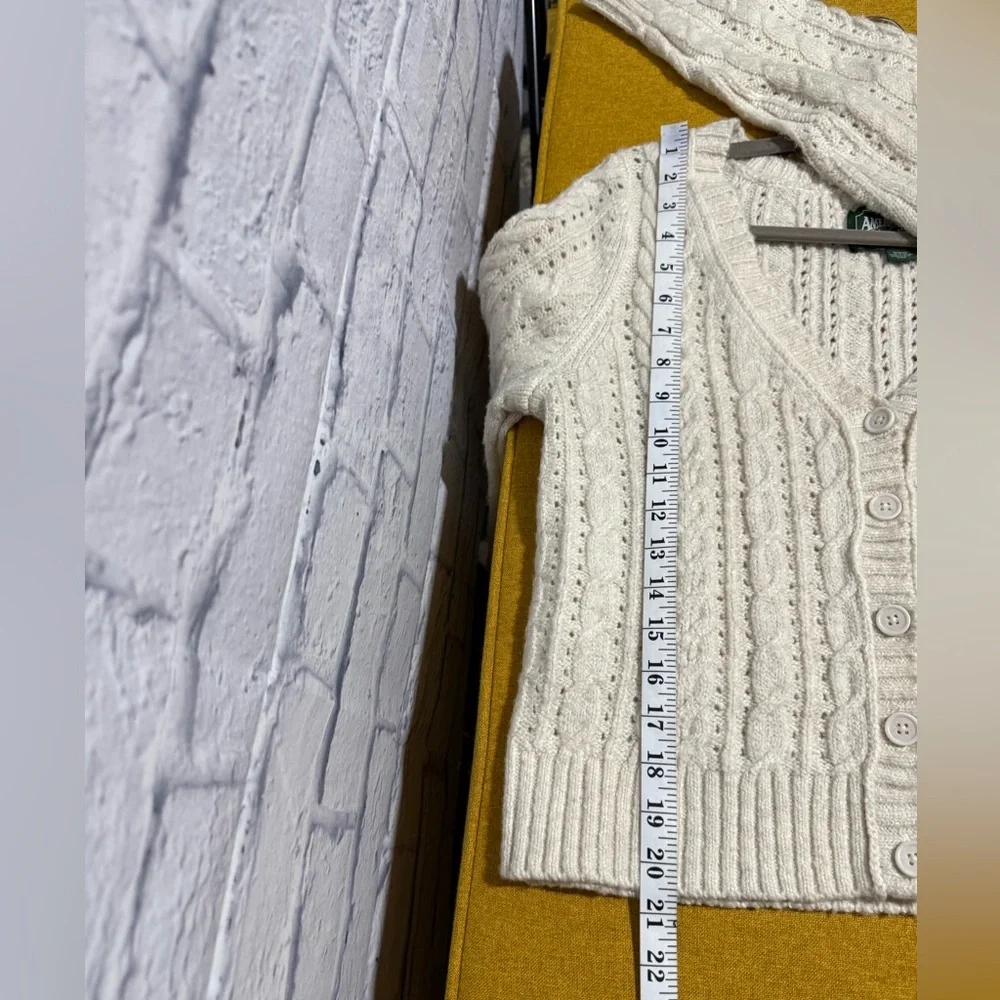 Y2K American Eagle Cable Knit Cardigan Sweater, Cream, Size Medium